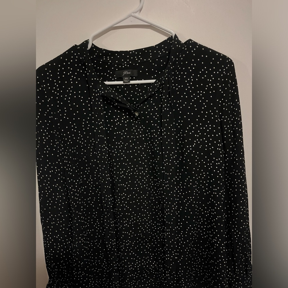 Women's JCrew Black and White Polka Dot Blouse‎ Long Sleeve Size Small J.Crew - Picture 2 of 5